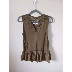 Loft Womens Sleeveless Lace Ruffle Bottom Green Blouse Top‎ Size S